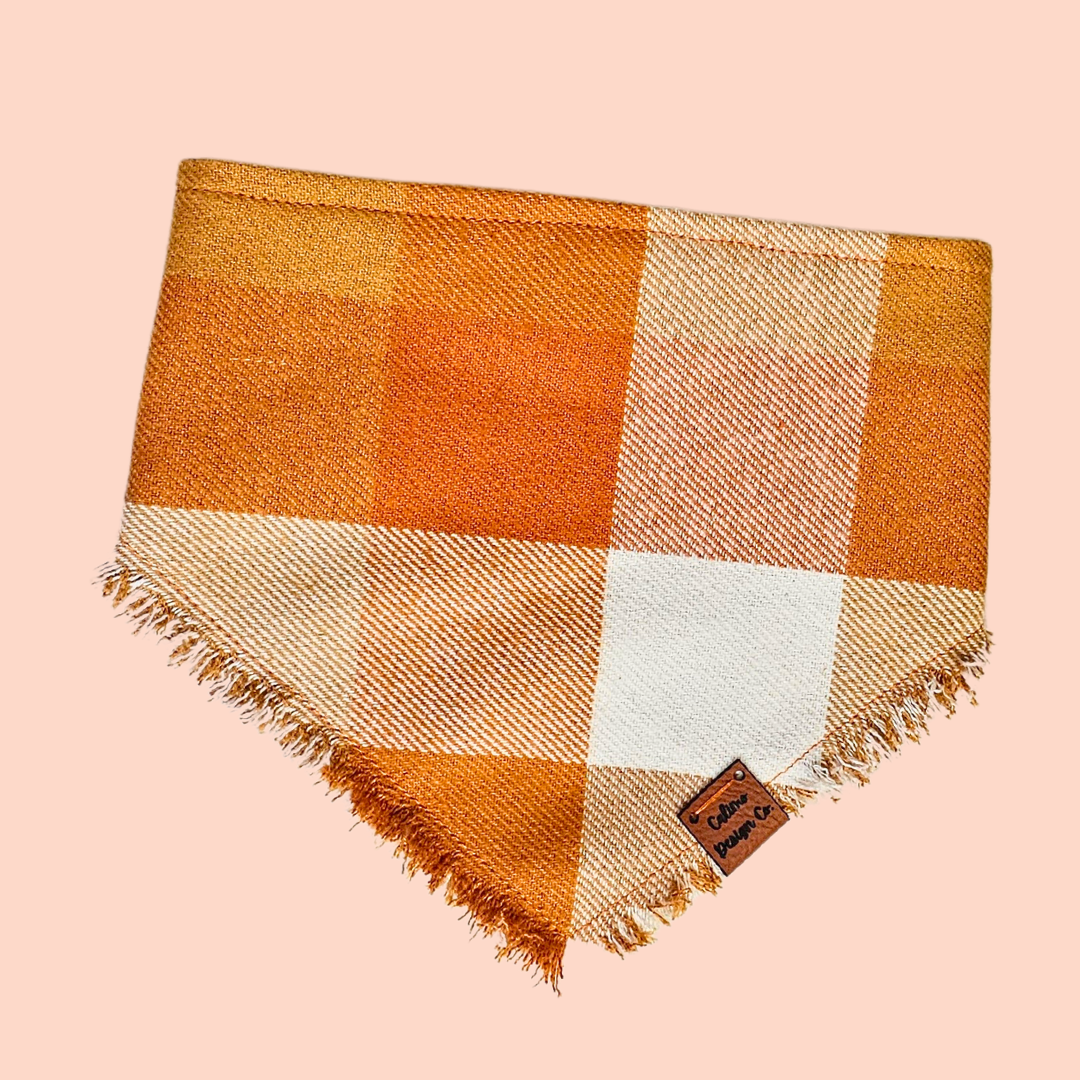 Orange Plaid Fray Snap-On Bandanas
