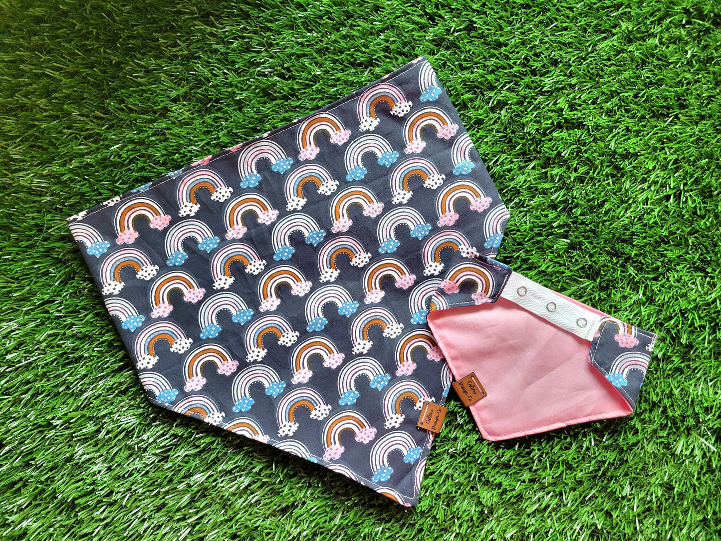 Boho Rainbows on Navy Snap On Pet Bandana