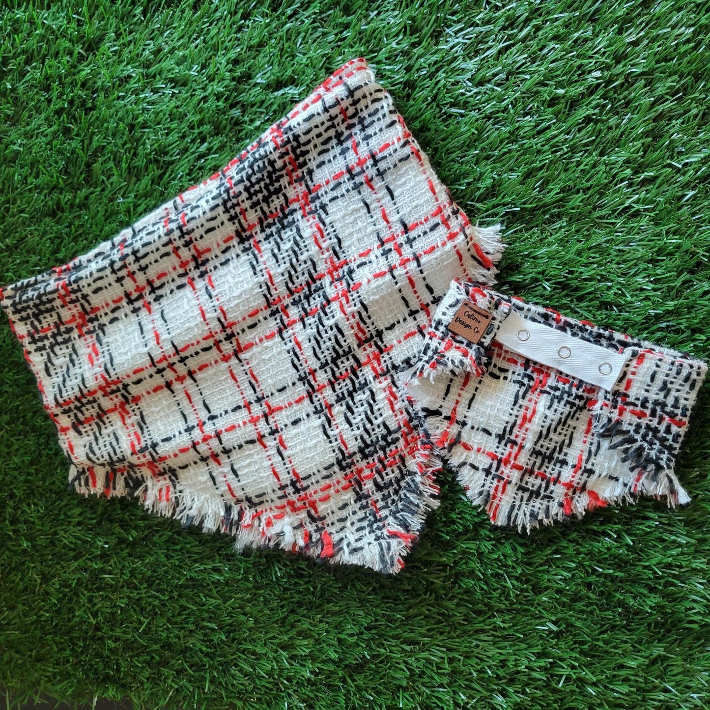 Snow Day Plaid Fray Snap On Pet Bandana