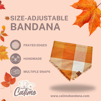 Orange Plaid Fray Snap-On Bandanas