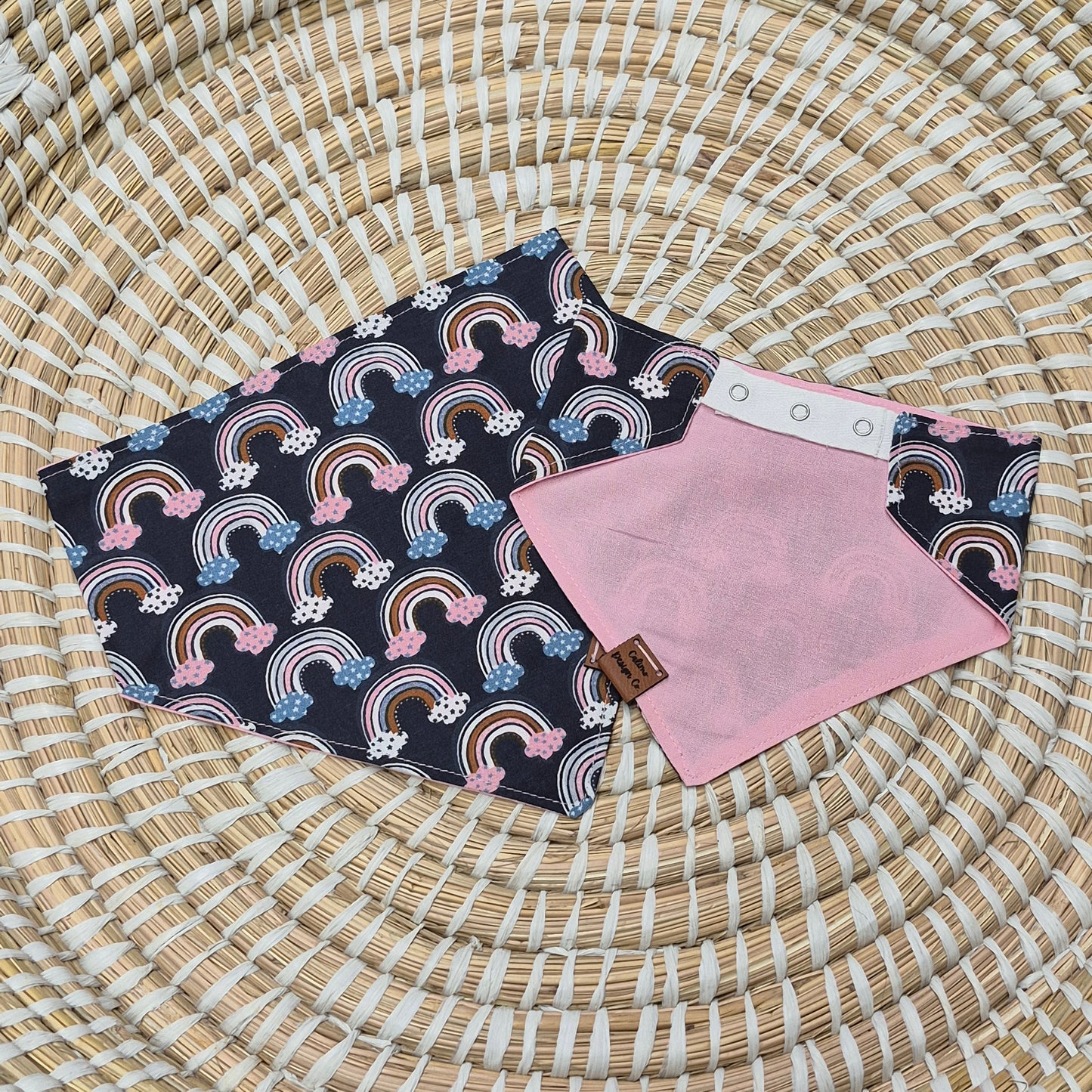 Boho Rainbows on Navy Snap On Pet Bandana